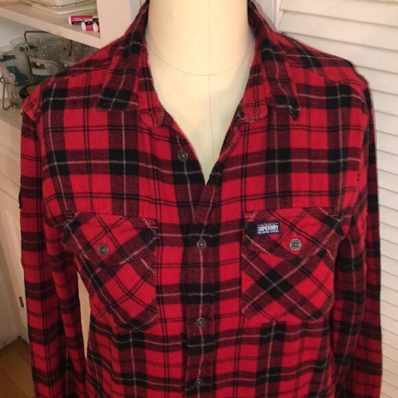 Superdry Unisex Classic Cotton Flannel in Red & White Buffalo Check - Picture 4 of 17